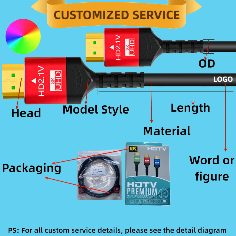 Best quality OD6.0mm 1M 1.5M 2M 3M 5M Red 2.1 HDMI cable 19+1 8k gold plated with Aluminum Alloy in stock for projector