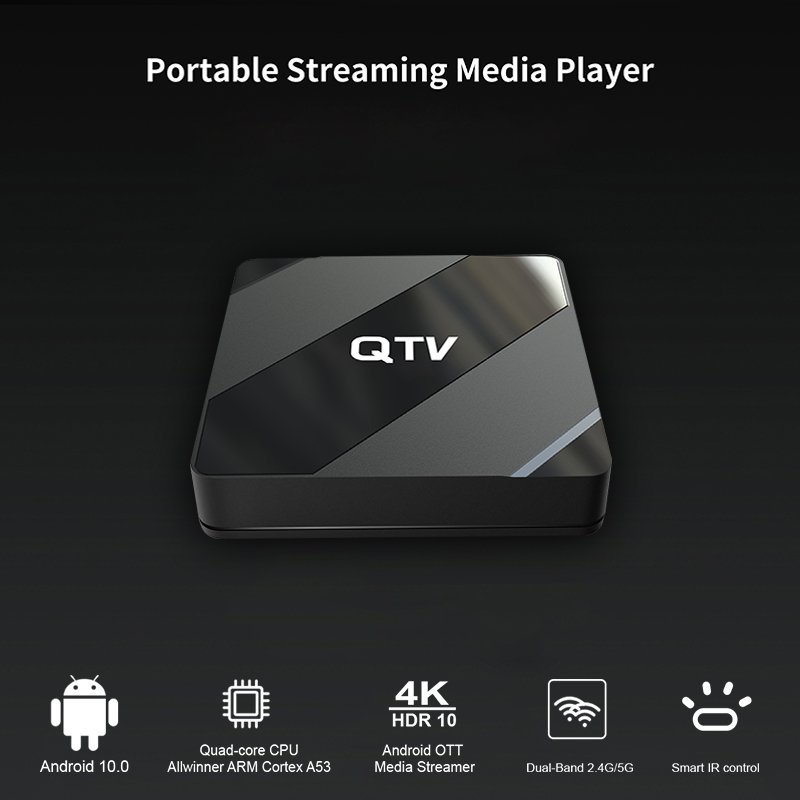 W&F QTV X5 Android 10.0 Set top Box IP TV BOX H616 2GB RAN 8GB ROM Media Player Future tv online