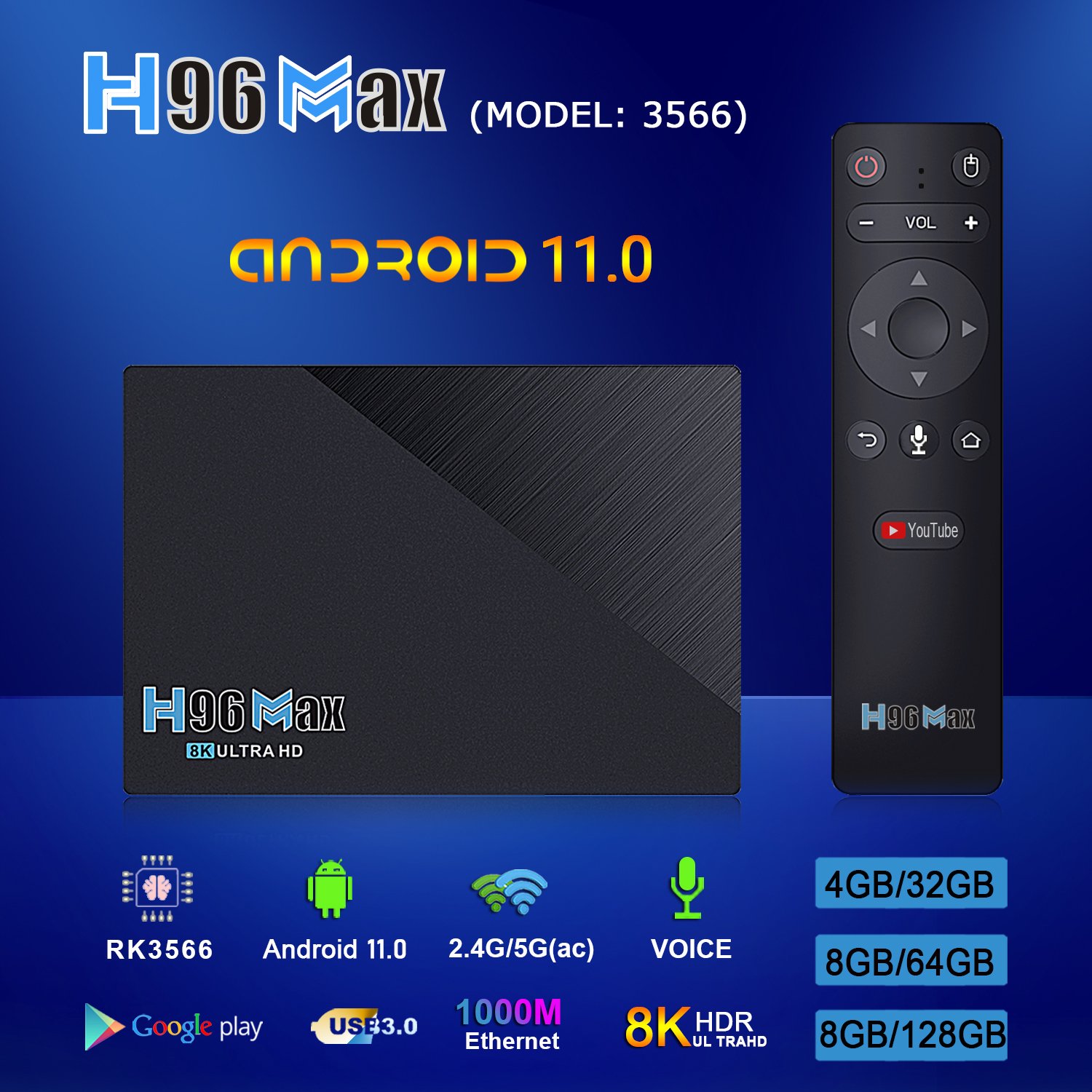 Super HD H96 Max Rk3566 8K Set Top Box Android 12.0 Smart Tv Box H96 MAX V56 RK3566 8G 64G Media Player OTT Box from factory