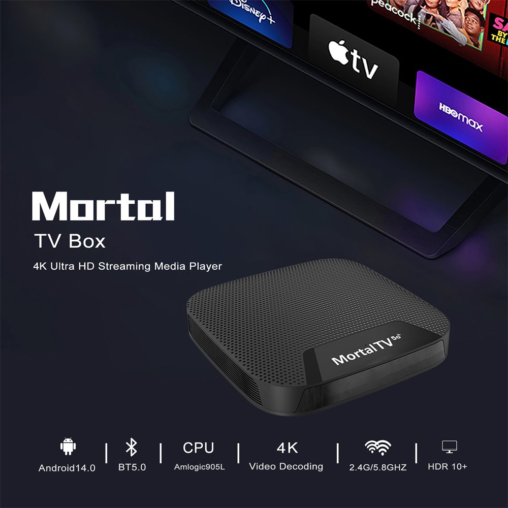 Android 14 Mortal T4 Amlogic 905L Dual Wifi BT 5.0 Voice Remote Control Support 8K Video Decoding Smart TV Box