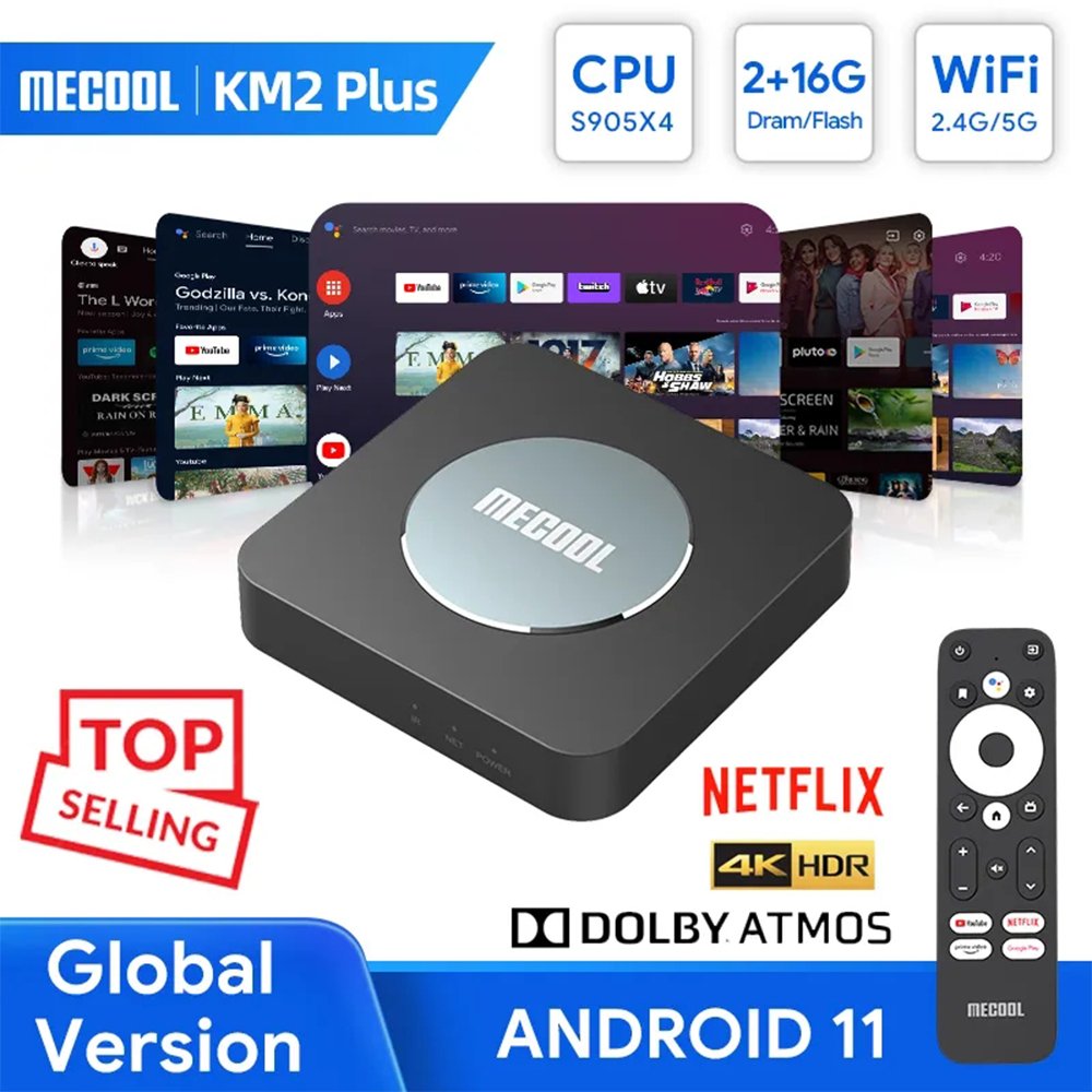 Mecool KM2 plus S905X4 Android 11 TV Box smart 4K for Netflix 2GB 16GB Dolby Atmos USB3.0 100M LAN set-top box TV receiver 2023