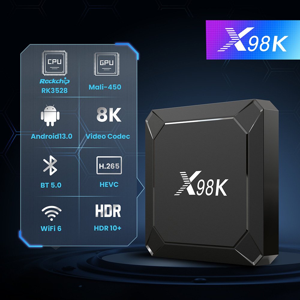 X98K Android 13 Media Player 8K RK3528 Quad-Core Dual WiFi BT 5.0 8K 2/4GB 16/32GB Smart TV BOX