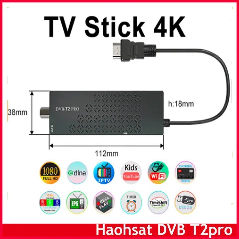 Haohsat DVB-T2PRO TV Stick 4K HEVC DVB Digital DVB T2 TV HD Tuner H.265 WIFI Terrestrial Decoder Set-Top Box