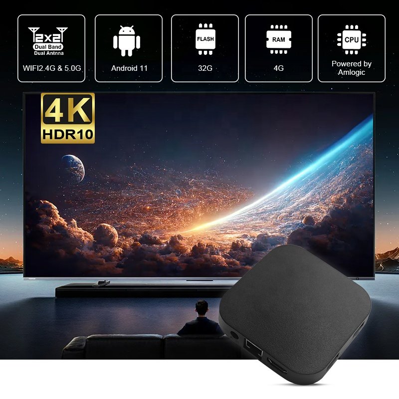 New Android 11 Amlogic S905Y4 4GB 32GB 4K Android TV BOX Set-top Box with IP-TV