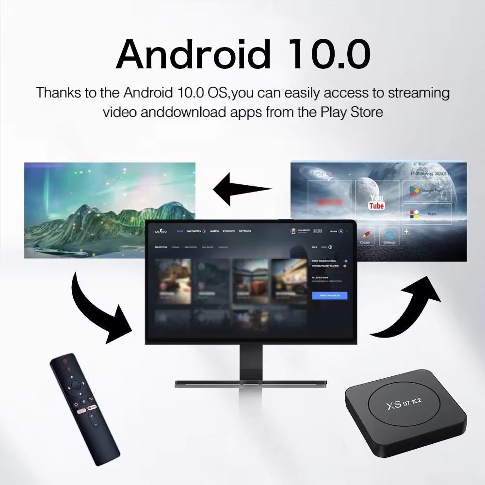 XS97 OTT TV Box 4K Allwinner H313 Set-top Box Android 10 5G Dual Wifi Tvbox 2GB 8GB Smart Tv Box Custom BT Voice Control Remote