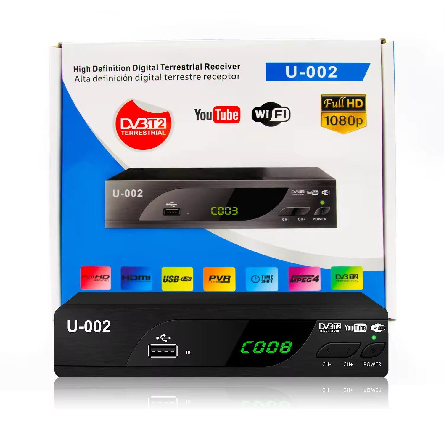 Pirme U002 Digital Free to Air TV terrestrial receivers 1080P STB Full HD DVB-T2 Receiver DVB T2 Set Top Box FTA