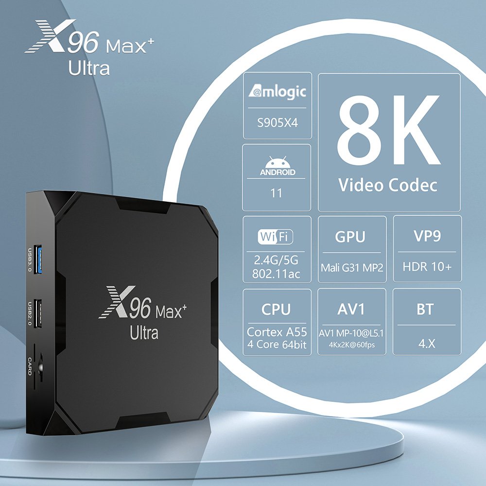 X96Max+ Ultra Amlogic S905X4-Android11.0+dual Wifi+BT4.X 100M Youtube Support AV1 8K video Media Player tvbox set-top box