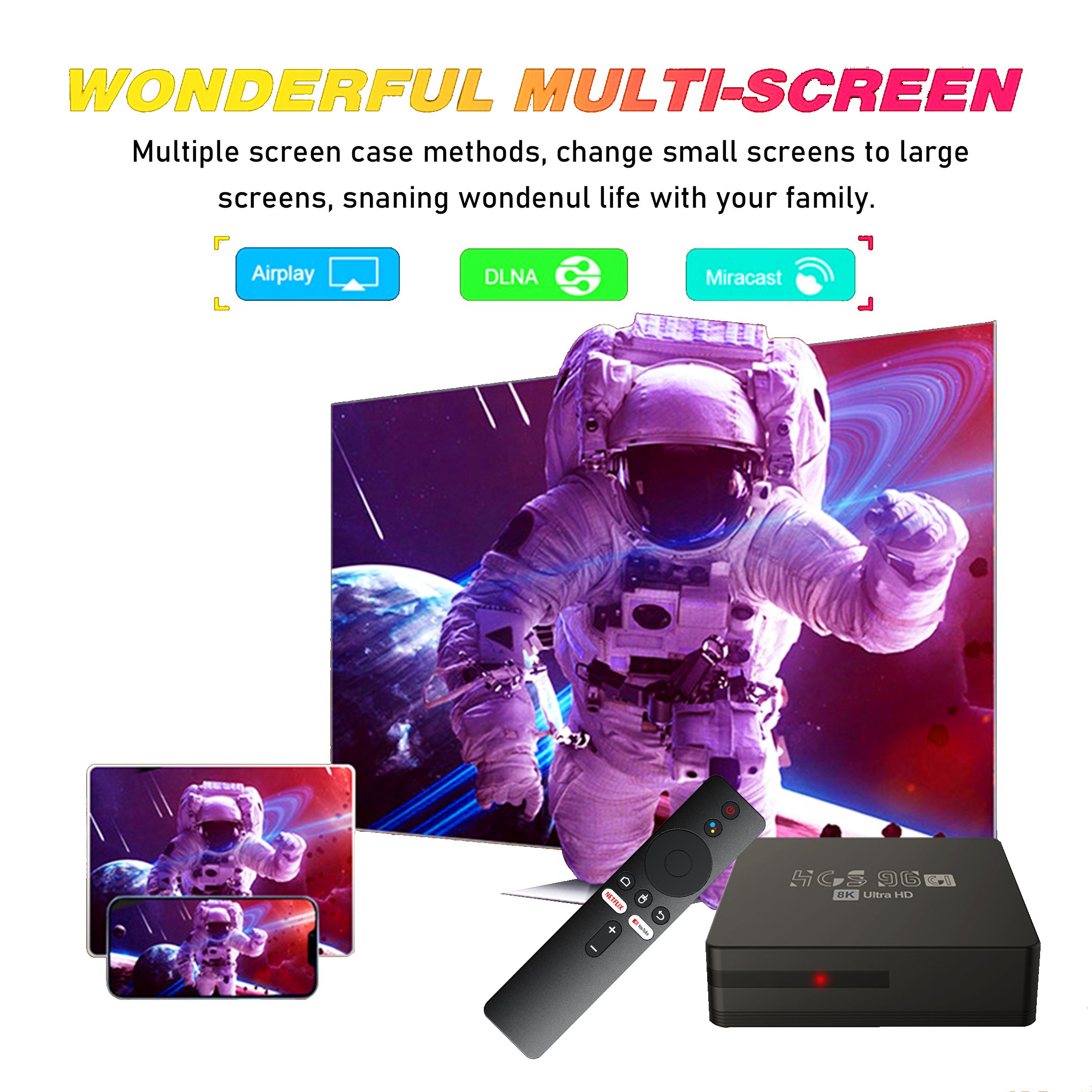 HCS96 Selling 4G 64GB Android 12 smart TV set-top box with free test 8k Bluetooth voice remote Full HD Quad core set-top box