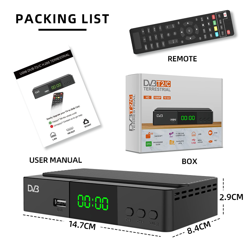 New DVB-T2 TV Tuner 10bit H265 receiver Digital TV FTA channel 1080p HD Decoder DVB-T2 set-top box