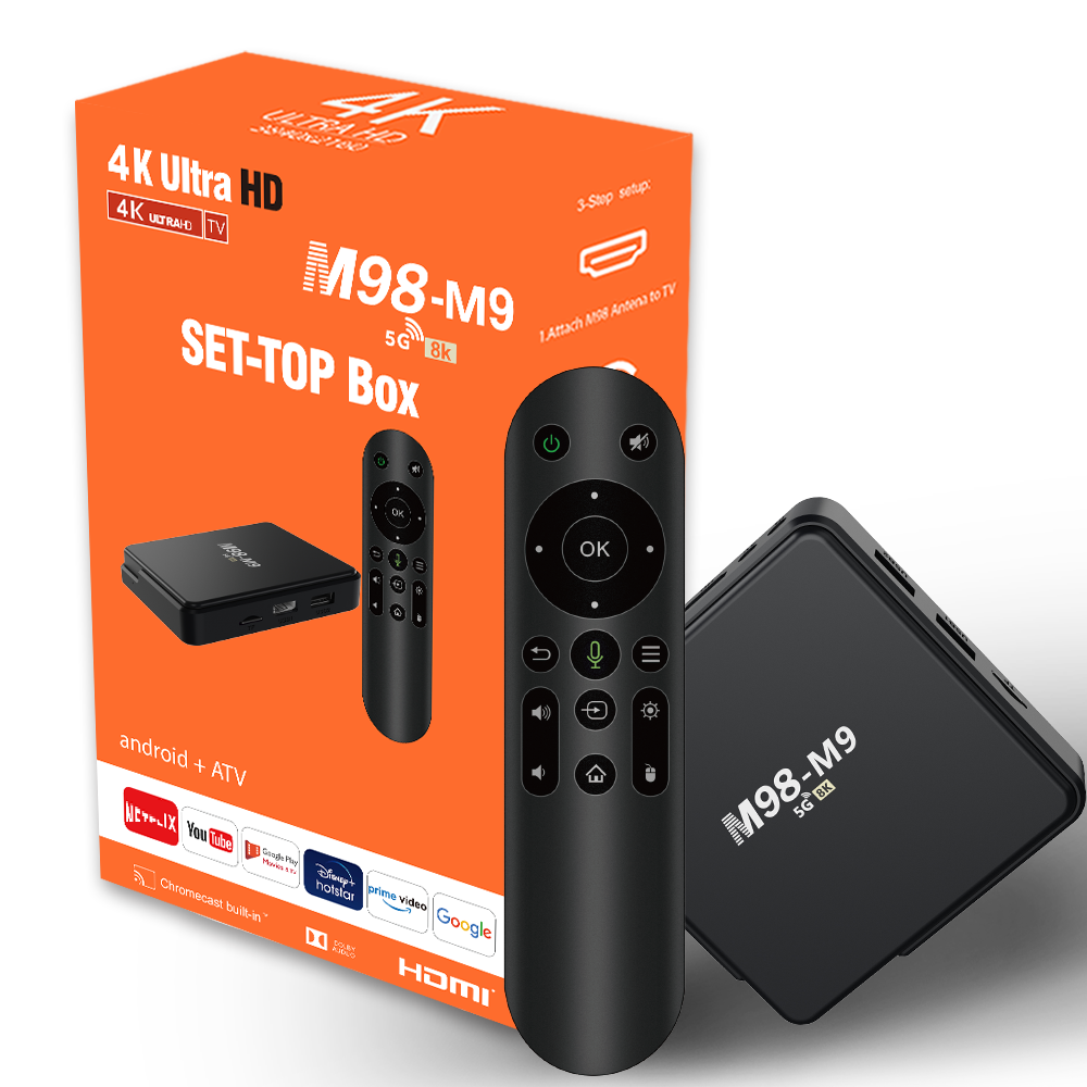 ATV BOX M98 M9 Android 10 OS Google UI H313 2G 8G 2.4G & 5G Dual Wifi with BT Voice Remote Smart 4K Android TV Box Set Top Box