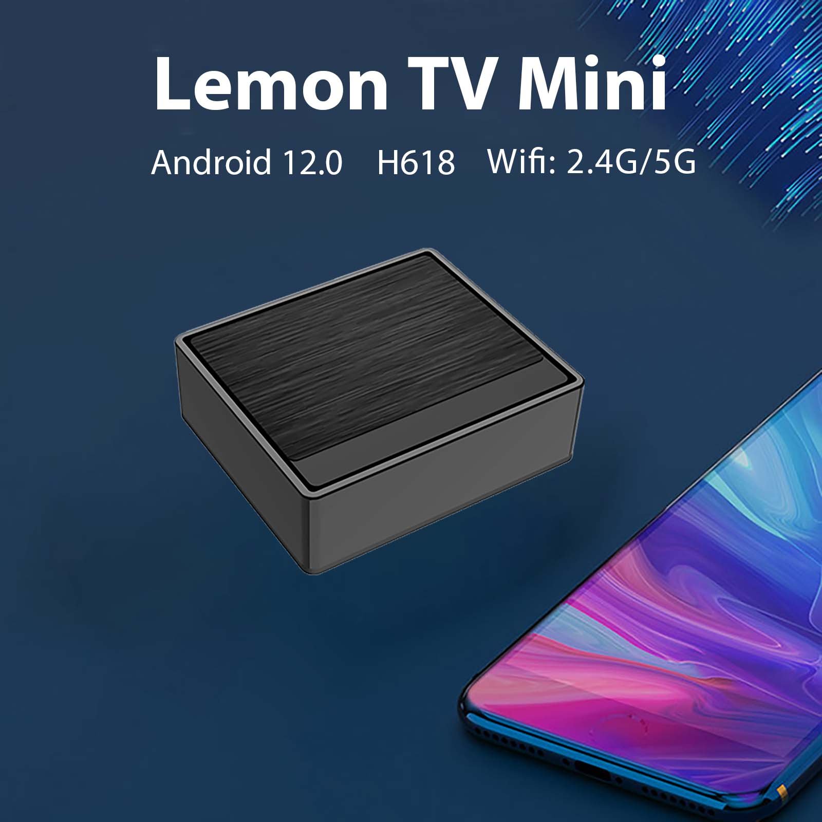 BOXPUT Lemon TV Mini Android 12 TV Box Allwinner H618 4K 2.4G 5G Wifi6 2GB 16GB HDR+ H.265 BT5.4 Global Media Player Set Top Box