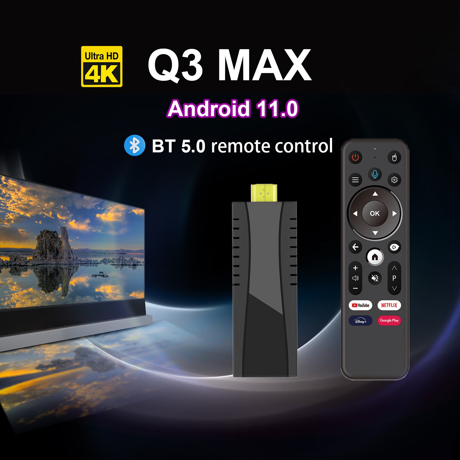 iATV Stick Q3 Max Android 11 TV Stick Amlogic S905W2 2G/16G AV1 BT5.0 tvstick 2.4G&5G Dual Wifi 4K HD Set Top Box Media Player