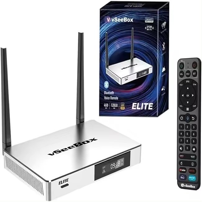 vSeeBox V3 Pro Ultra Elite 2024 Android V4 TV Box with Voice Remote Control Mini Backlit Keyboard and 8K 6K 4K Cable