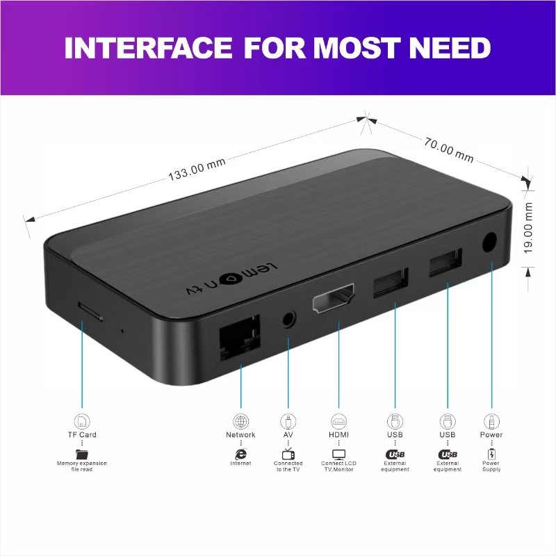 Custom Lemon TV Box Android 12 WIFI6 Quad Core Allwinner H618 6k Android TV Box