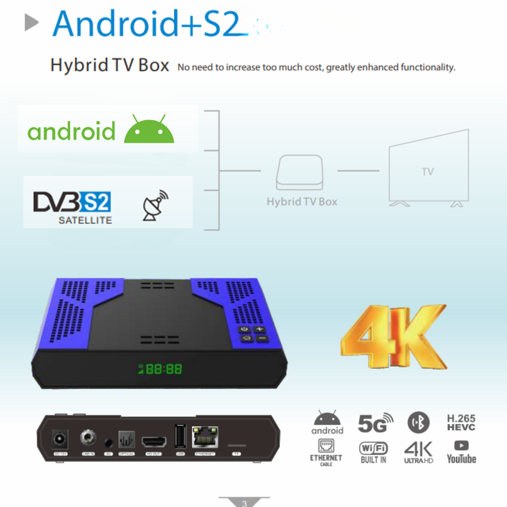 Hybrid OTT Satellite Tv Receiver 4K Android and DVB S2 Smart Stream Android Box FTA DVB Decoder STB+OTT Combo Tvbox