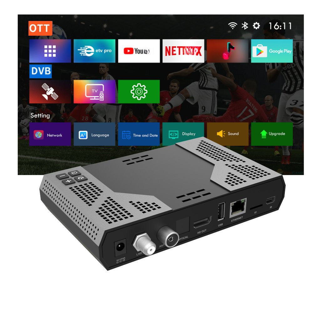 Hybrid OTT Satellite Tv Receiver 4K Android and DVB S2 Smart Stream Android Box FTA DVB Decoder STB+OTT Combo Tvbox