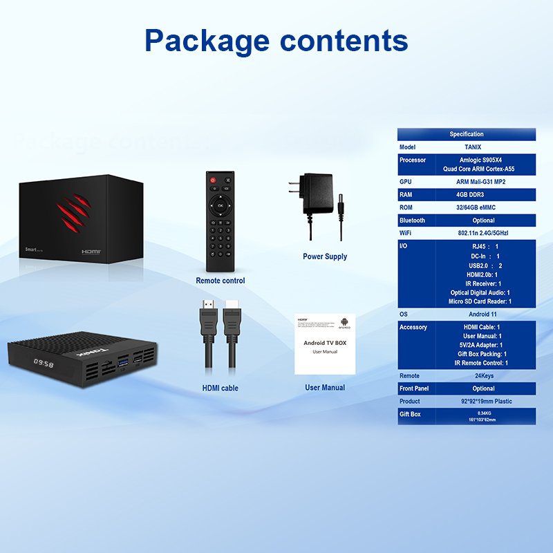 TANIX X4 Amlogic S905X4 Android 11 HD Smart Tv Boxe Streaming Best Android Tv Set Top Box Av1 2.4G 5G Wifi Dual BT5.0 4k FREE