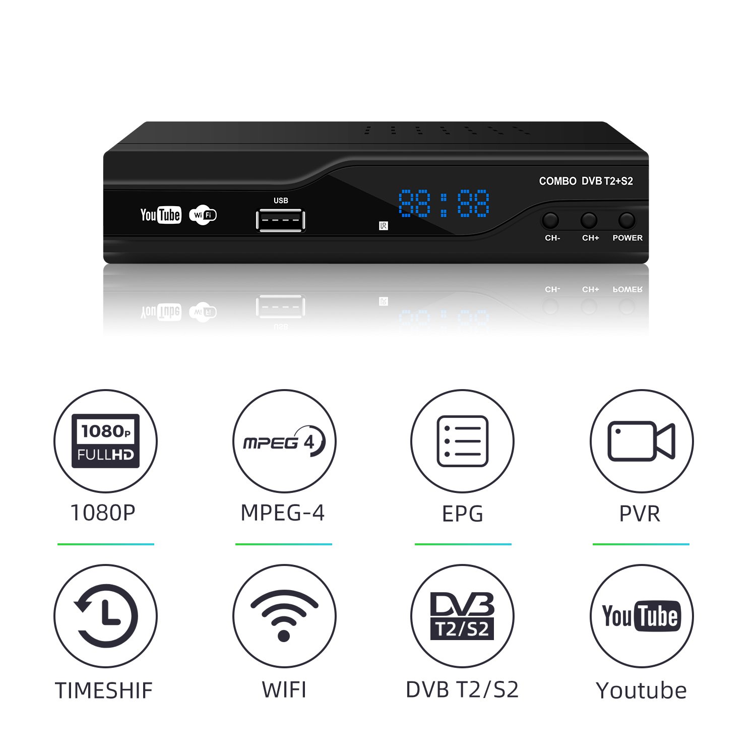 Combo DVB T2 1080P H.265 Decoder Satellite TV Receiver Satellite DVB T2 Combo Set Top Box DVB S2/T2 Twin Tuner TV
