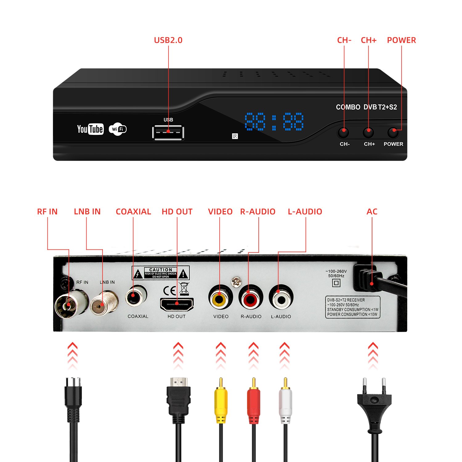Combo DVB T2 1080P H.265 Decoder Satellite TV Receiver Satellite DVB T2 Combo Set Top Box DVB S2/T2 Twin Tuner TV