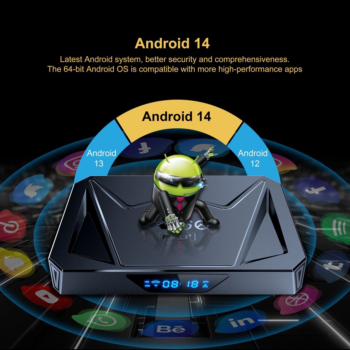 X96Q PRO Plus Smart Android 14.0 Tv Box 4GB 32GB Allwinner H728 Octa Core 2.4G/5G Wifi BT5.0 Media Player Set Top Box