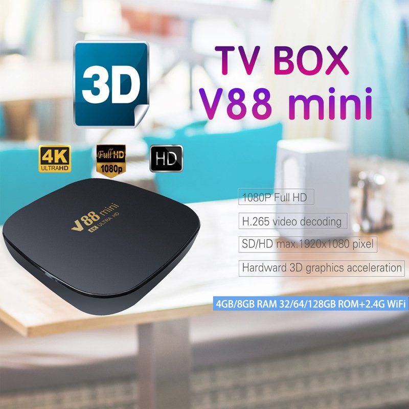 V88Mini TV Box Android 12 Allwinner H3 Quad Core 2.4G WIFI 4K Set Top Box H.265 Theater Media Player 1GB+8GB 4K HD Smart TV Box