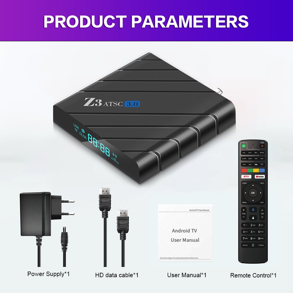 Best iptv subscription Z3 ATSC 3.0 OTT AIR TV tuner set top box 4k tv box android S905Y4 Android 11 USB media player