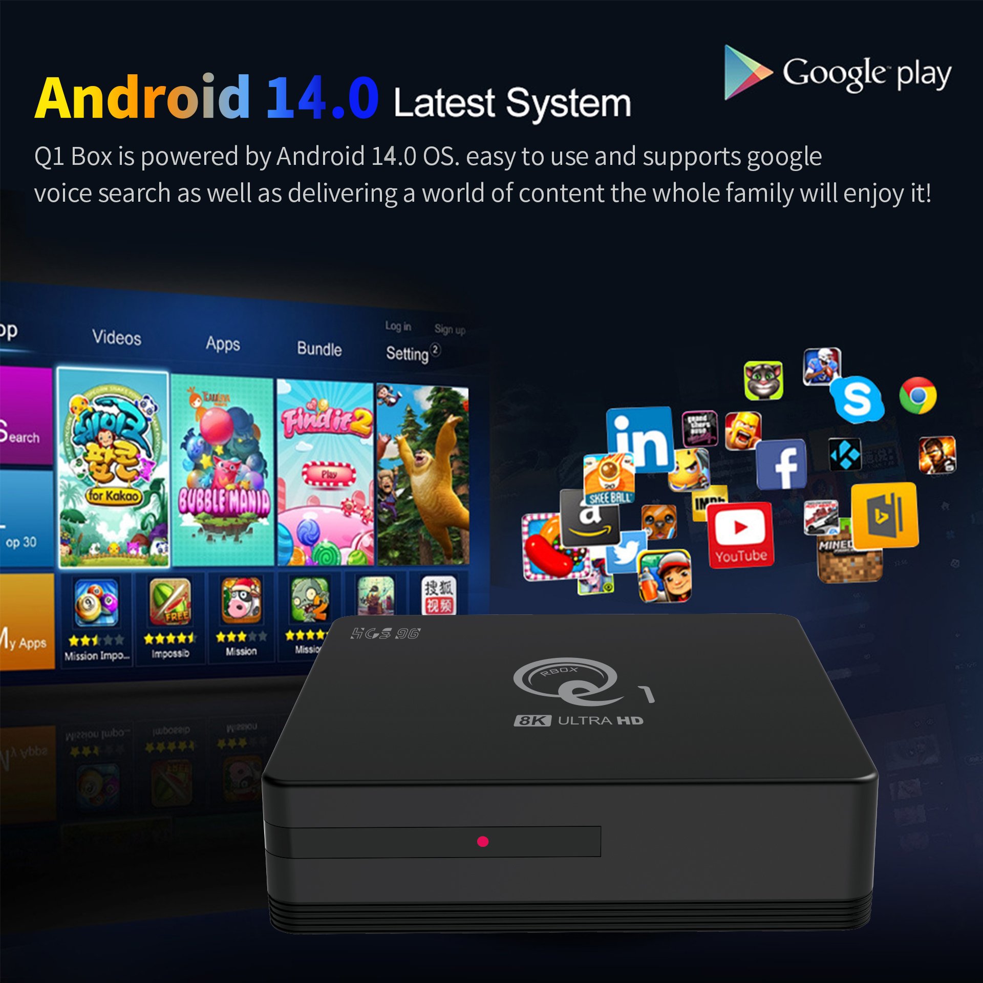 2024 Hottest New Android 12.0 Smart tv Box Hcs Q1 Allwinner H318 8K Set Top Box Bluetooth Voice Remote Control tv box android