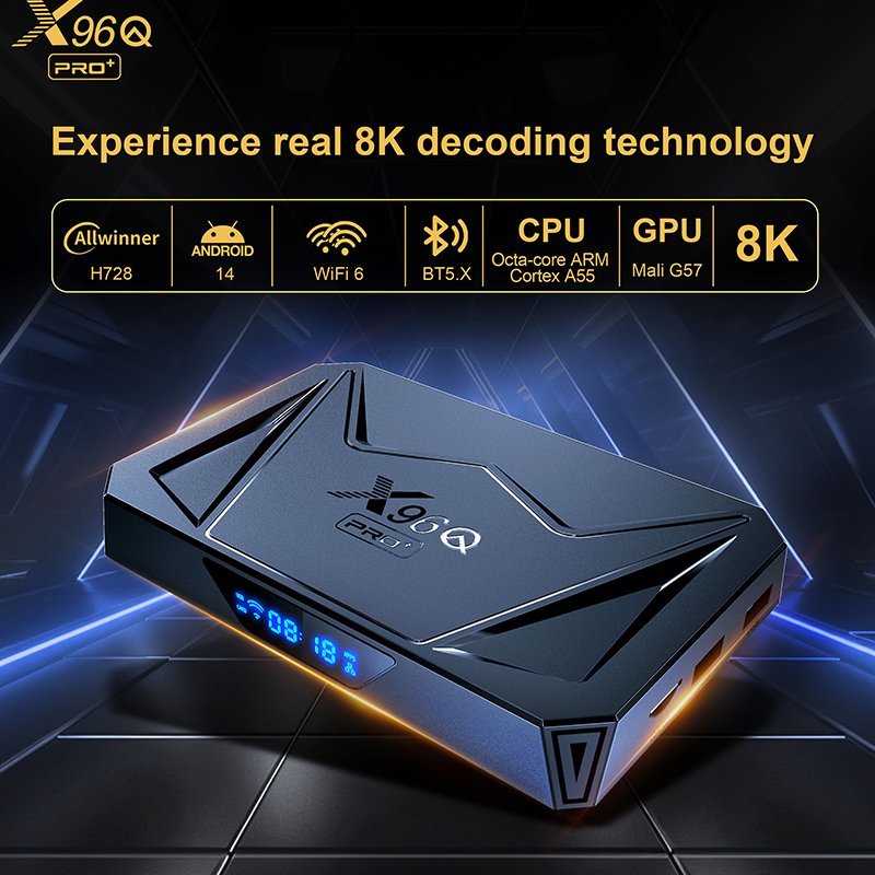 High Quality X96Q Pro Plus 8K Android 14.0 TV Set Top Box H728 CPU WiFi 6 1000M Lan Iptv Box X96q pro+
