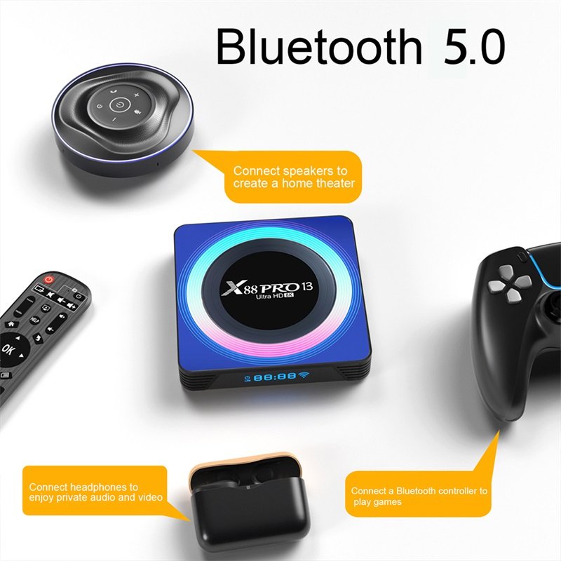 X88 PRO 13 Android 13.0 Smart TV Faster Trusmission Speed RK3528 Quad-Core 64bit Cortes-A53 RJ45 10M/100M Mali 450 MP2