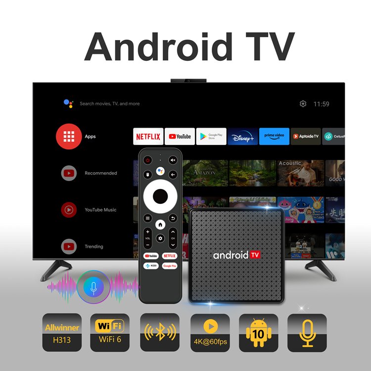 2024 X5 H313 2GB RAM 16GB ROM TV BOX 4k best androidtv 10 voice remote Control tv stick 4k smart tvbox android box Set-Top Box