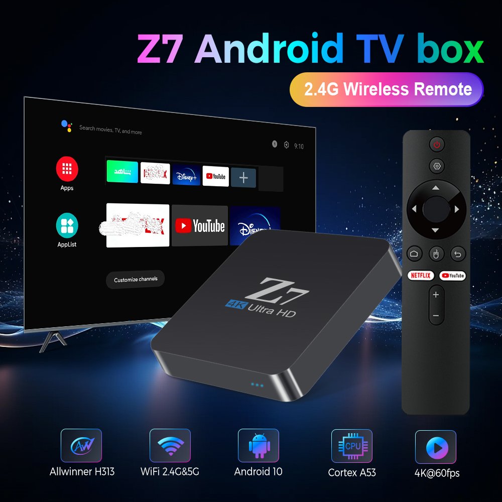 GYS Hot Selling Z7 Android 10 Tv Box Allwinner H313 Smart Tv Box 1GB 2GB 8GB 16GB Media Player Dual wifi 2.4g 5g set-top box