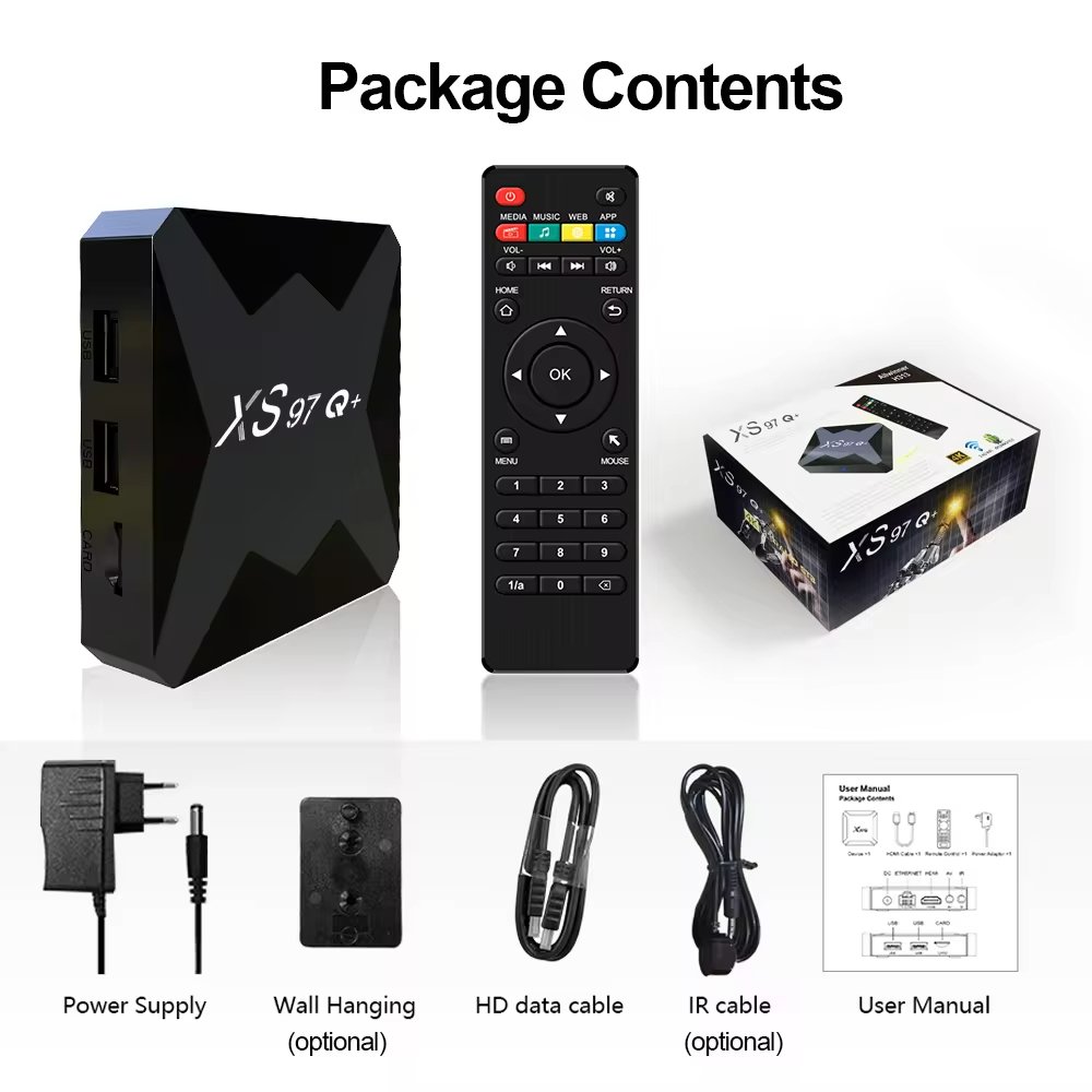 Global universal stable and safest 4k uhd ott tv box XS97Q+ watch onn tv box set top box android tv