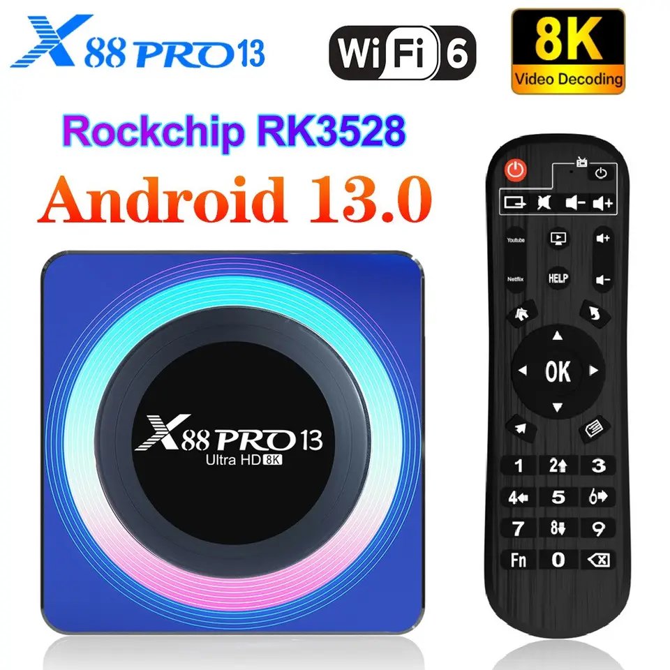 X88 Pro13 Smart Android 13.0 IPTV Box RK3528 2GB 16 Support 8K Video Decoding Wifi6 BT5.0 Media Player Set Top