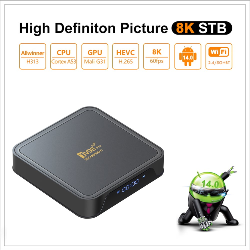 New Arrival ATV TV98 PRO Allwinner H313 Set Top Box With Dual WiFi BT5.2 voice remote control Android14 Set top box