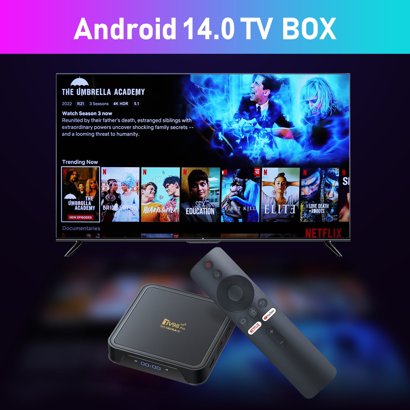 New Arrival ATV TV98 PRO Allwinner H313 Set Top Box With Dual WiFi BT5.2 voice remote control Android14 Set top box