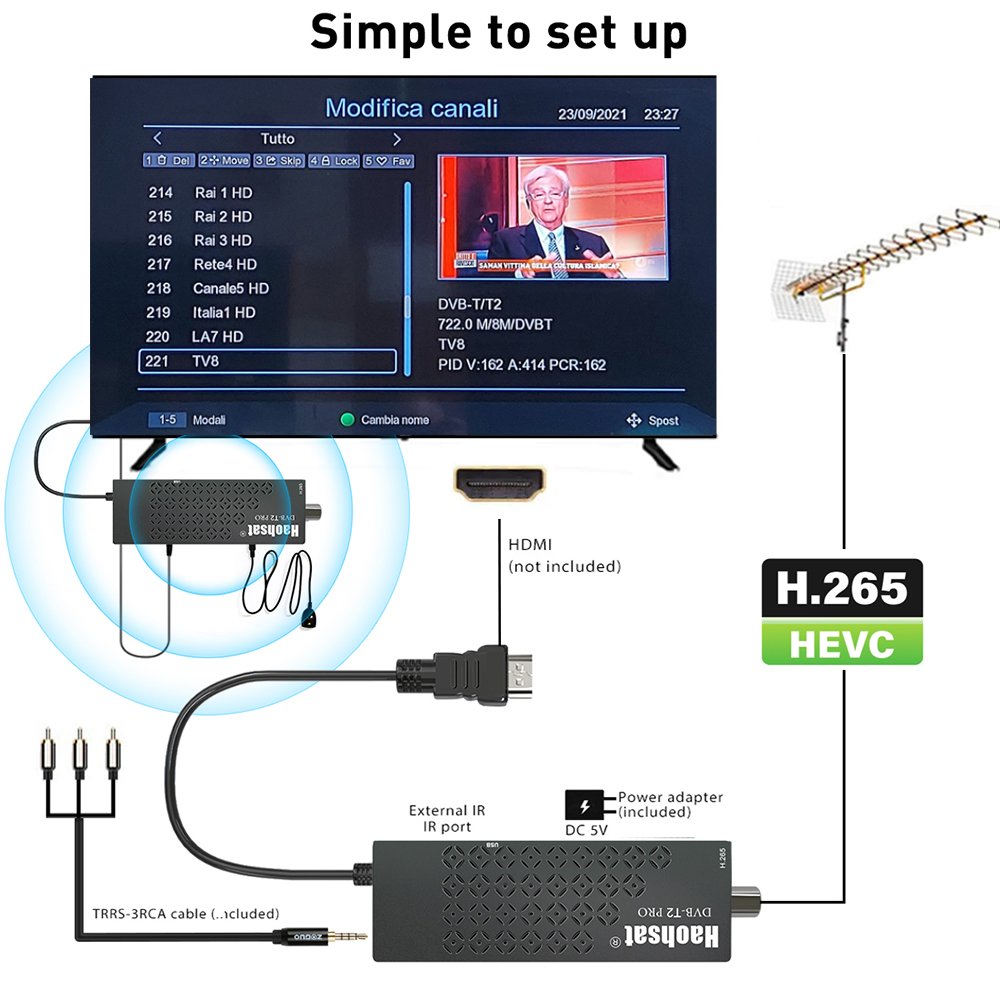 Haohsat DVB-T2PRO TV Stick 4K HEVC DVB Digital DVB T2 TV HD Tuner H.265 WIFI Terrestrial Decoder Set-Top Box