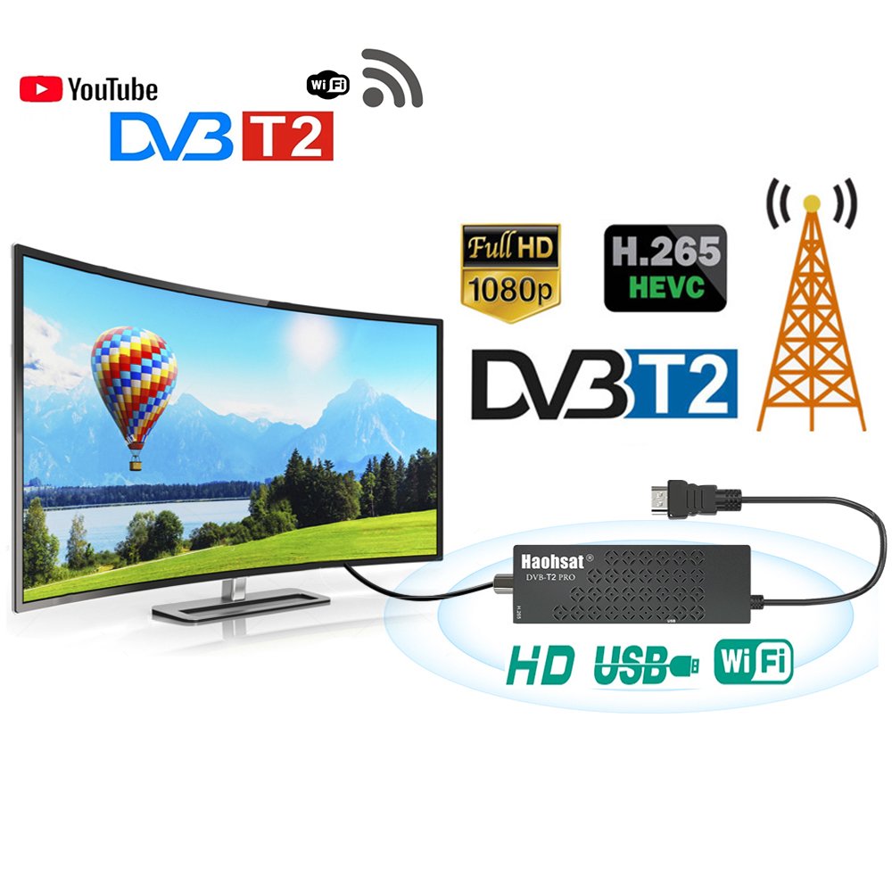 Haohsat DVB-T2PRO TV Stick 4K HEVC DVB Digital DVB T2 TV HD Tuner H.265 WIFI Terrestrial Decoder Set-Top Box