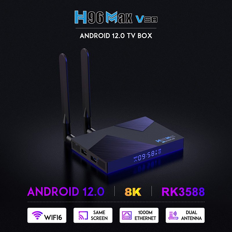 H96 MAX V58 Android 12.0retro88 Android Tv Box Media Player Smart Set Top Box Two Antenna WIFI6 DDR4 3D Dual Quad Core 1000M 8K