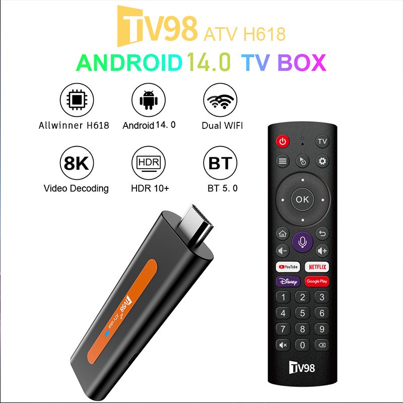Fire TV stick 4K Android 14 Media Player Streaming Device TV9 ATV H618 Android TV Stick Google Certificated Set-top box