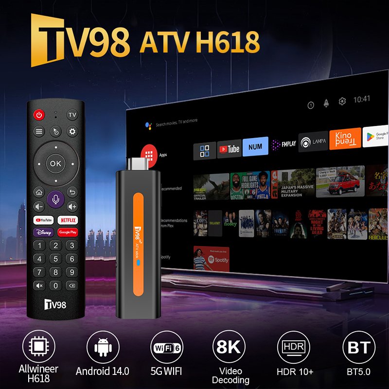 Fire TV stick 4K Android 14 Media Player Streaming Device TV9 ATV H618 Android TV Stick Google Certificated Set-top box