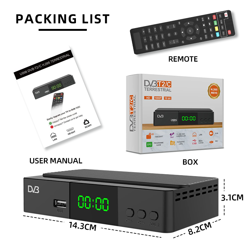Special price 1080p DVB-T2H.265 tv decoder H.264 HD digital TV receiver set-top box with youtube,wifi HEVC TV tuner