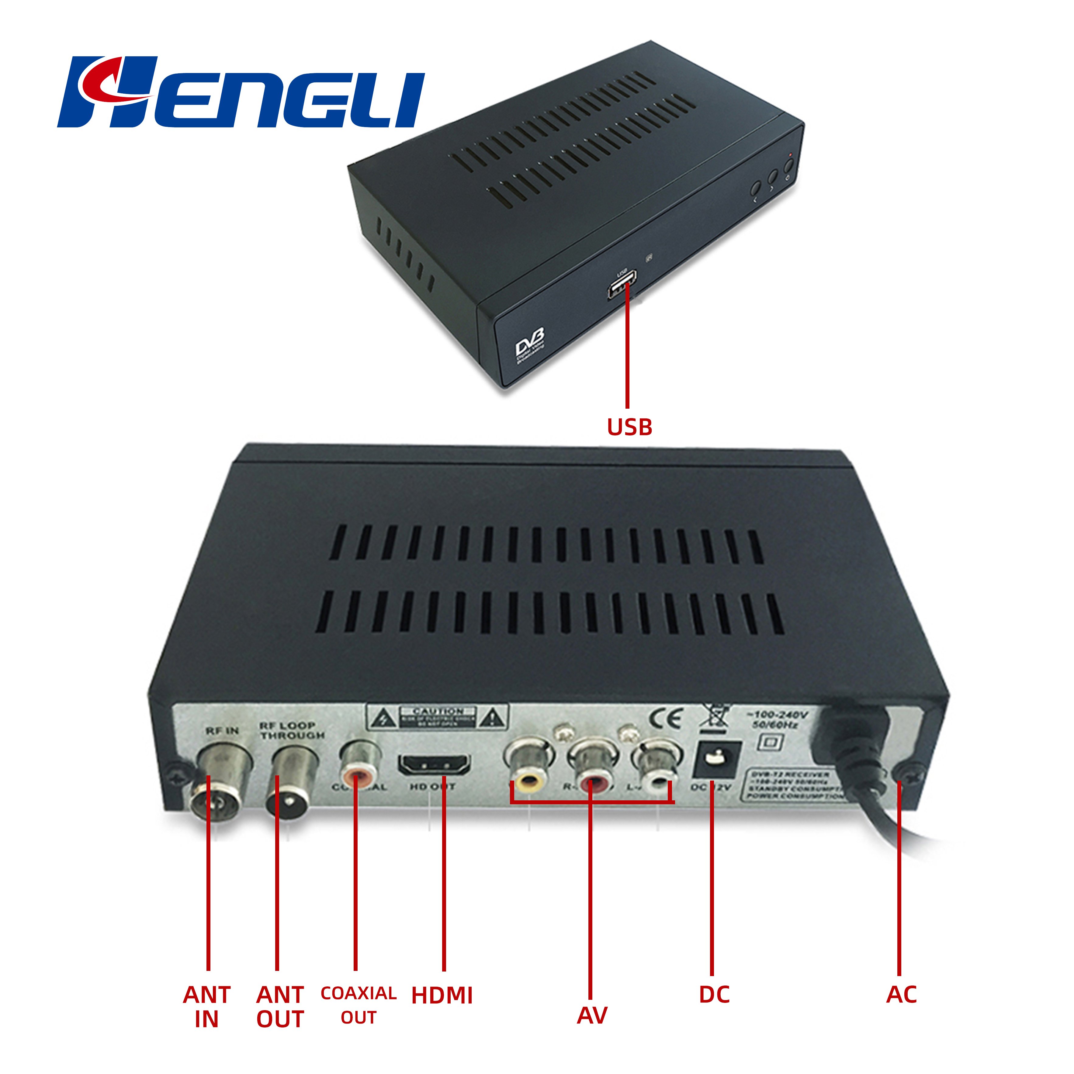Factory Hot Selling MPEG4 H.264 HD Digital TV Receiver Set-Top Box with USB Youtube IPTV DVB-T2 Set Top Box