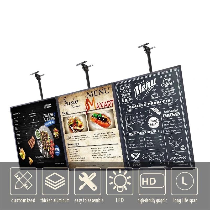 OEM ODM custom suspension stand anodized aluminum light menu LED TV light box