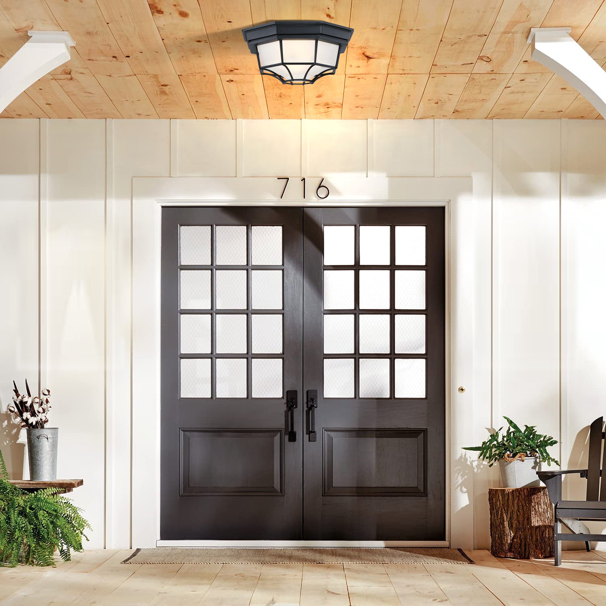 Outdoor Ceiling light flush mount lighting fixture Black Finish with Frosted Glass Front Porch Covered Patio Entryway Farmhouse