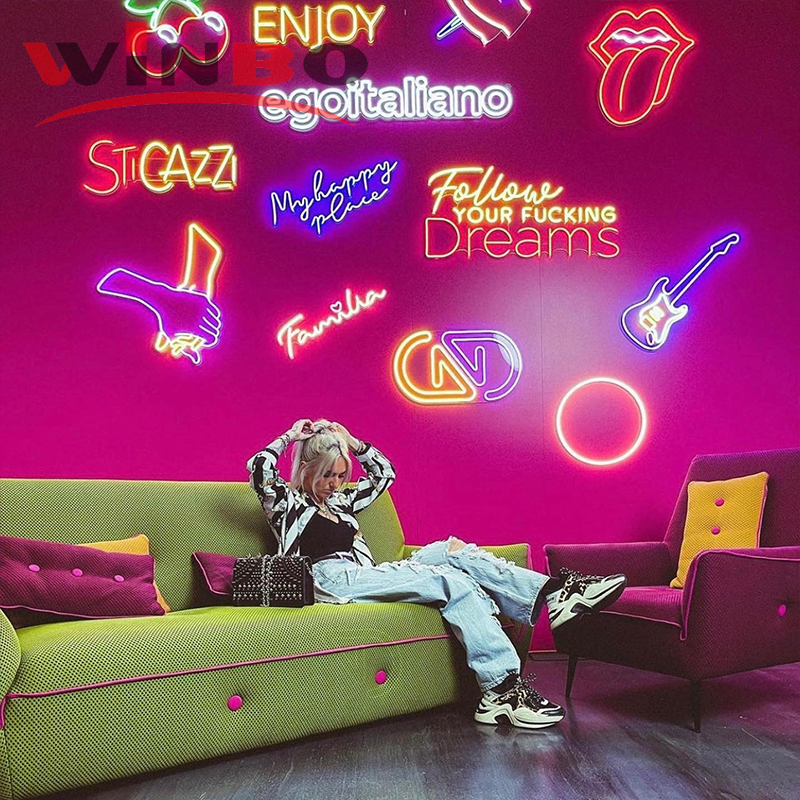 Winbo Neon Sign Pink Led Lights Bedroom Letters Game Room Bar Party Indoor Home Arcade Shop Cave Art Wall Decoration Neon