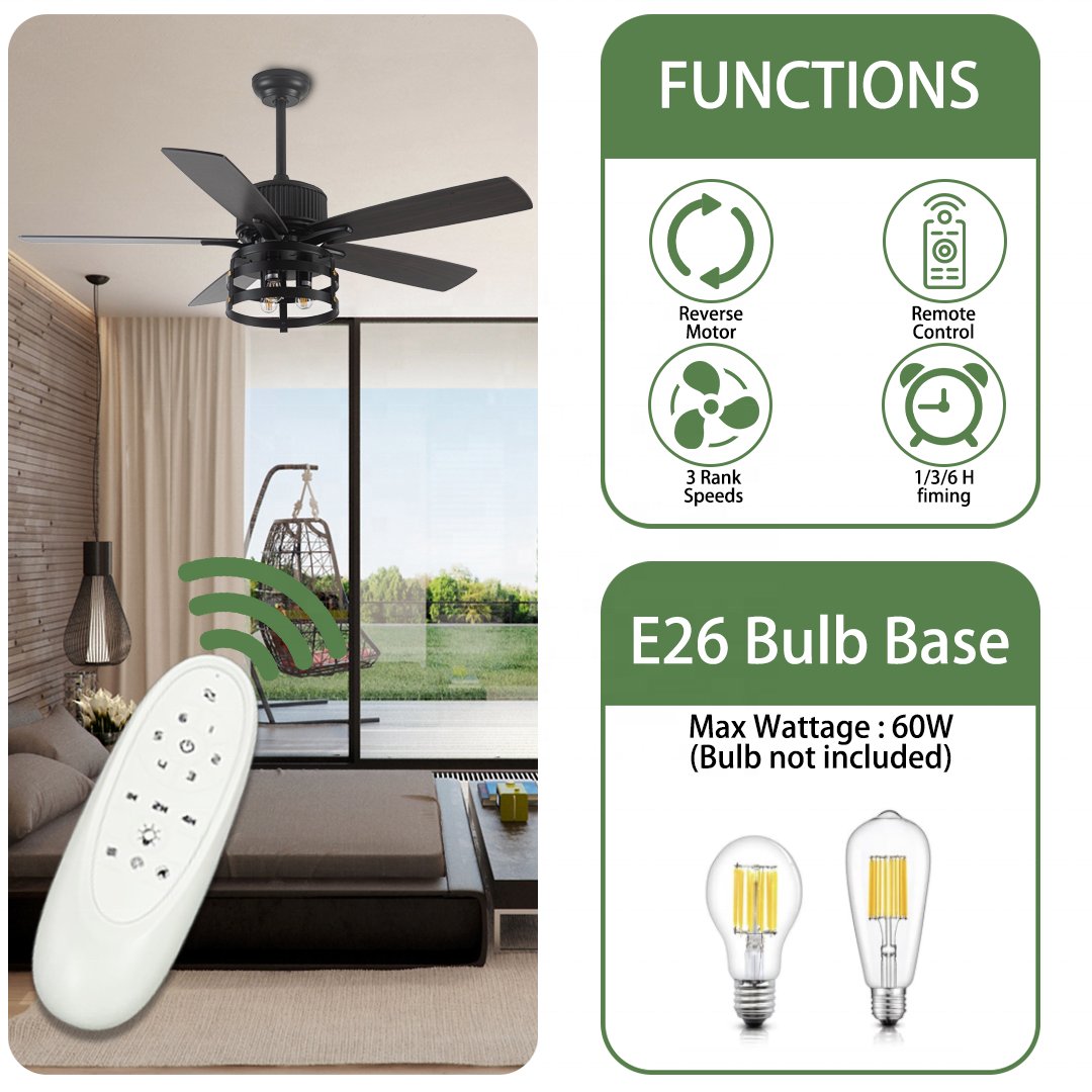 Hot selling 52 inch all copper LED ceiling fan with light, remote control ceiling fan, indoor fan