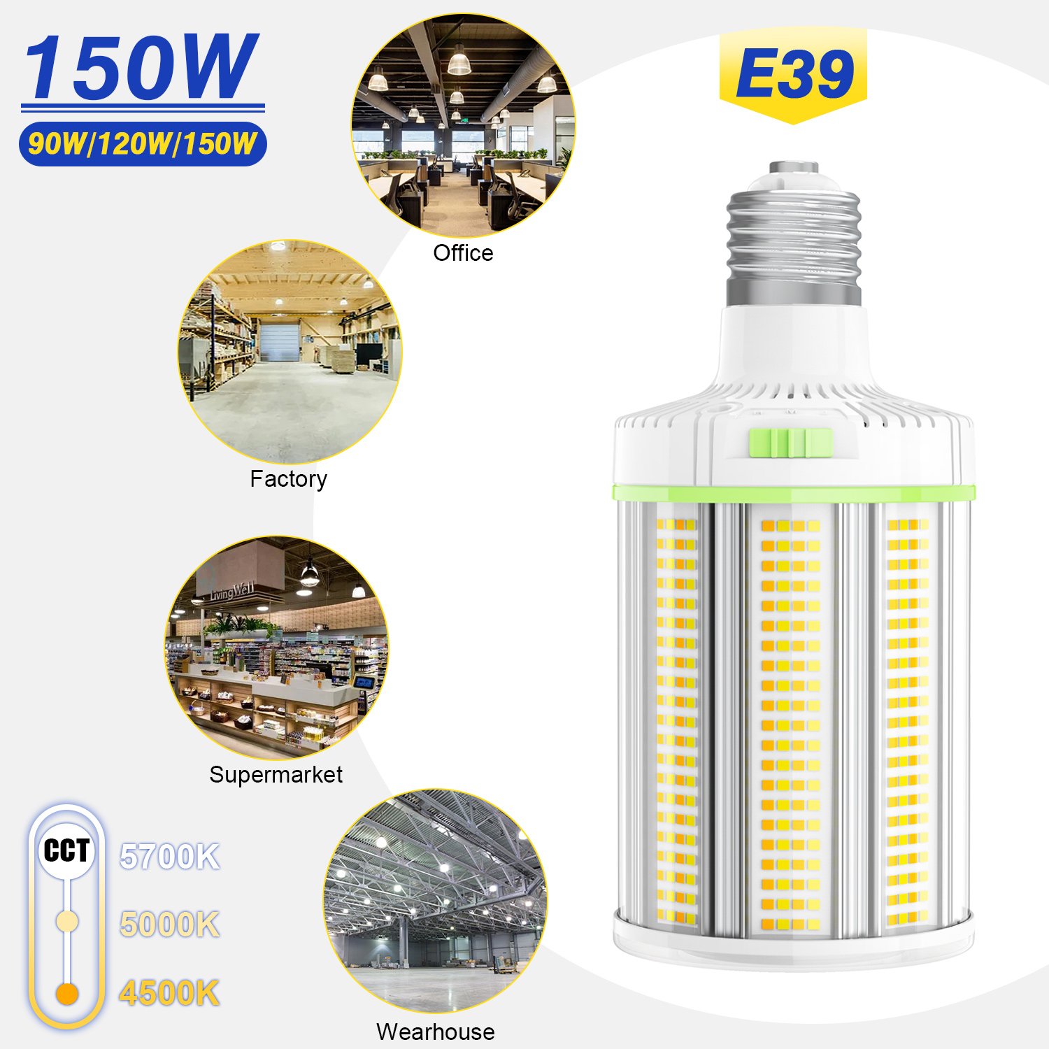 LED Corn Lamp E26/ E27/ E39/ E40 Base 30W-150W CCT Watt Dimmable Ceiling Fan Corn Lighting LED Corn Bulbs