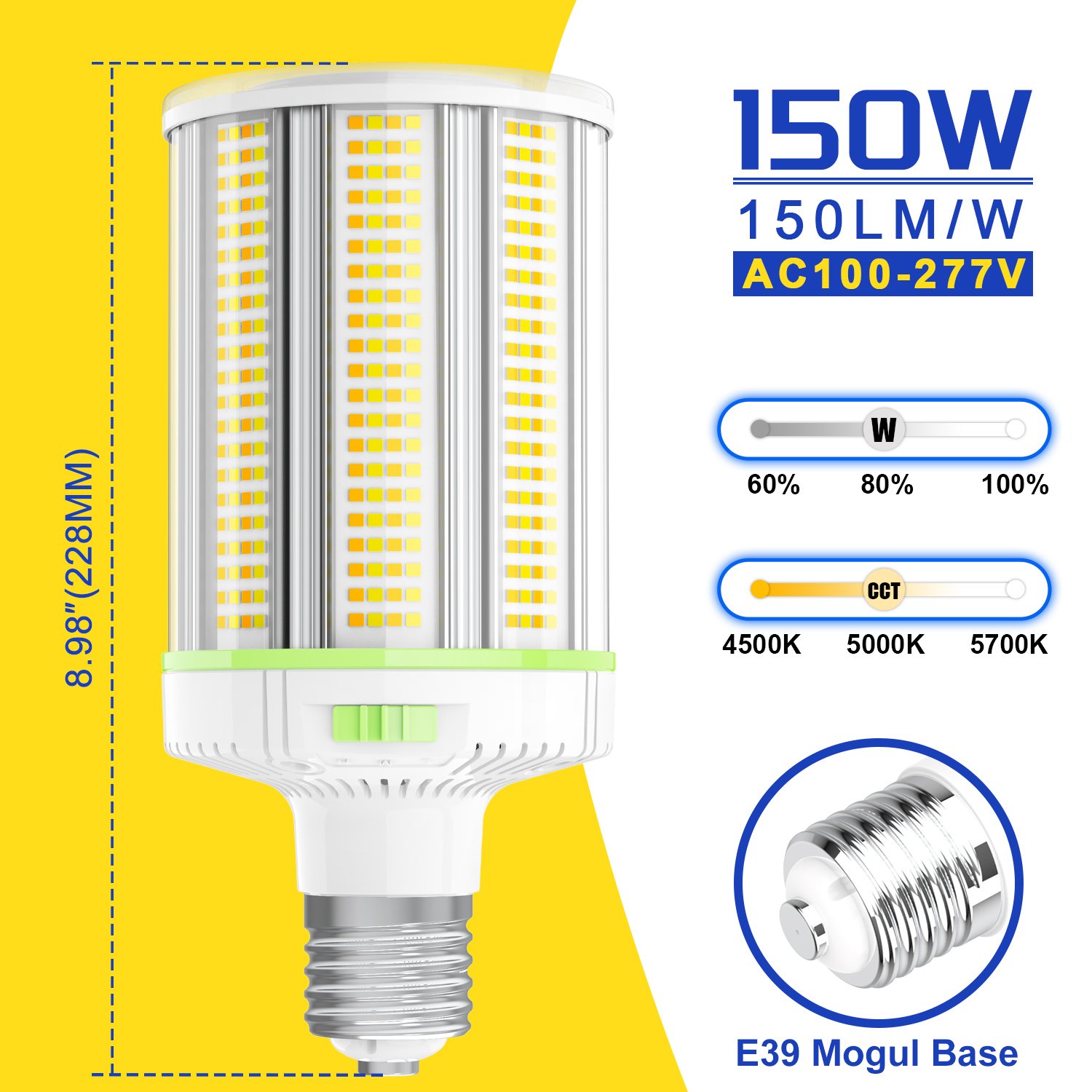 LED Corn Lamp E26/ E27/ E39/ E40 Base 30W-150W CCT Watt Dimmable Ceiling Fan Corn Lighting LED Corn Bulbs