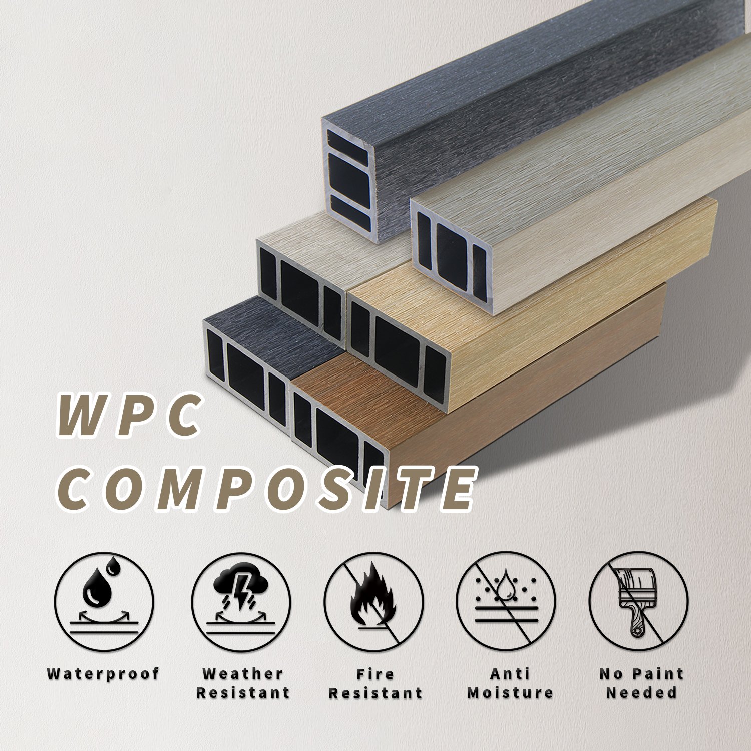 Foju Outdoor Wood Plastic Composite Timber Tube Frame Material Square Timber Tube Wpc Ceiling Hollow Strip