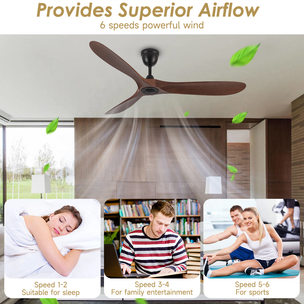 60" ABS blades DC smart ceiling fan 6 speed Decorative remote ceiling fans without light